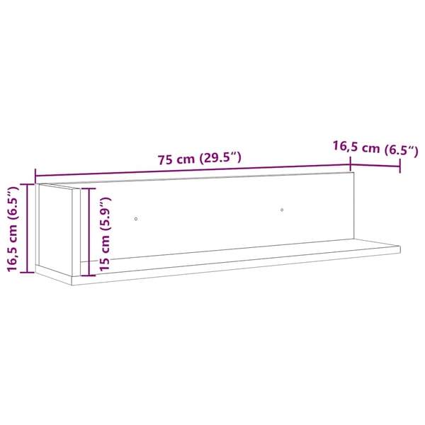 vidaXL Vegghyller 2 stk artisan eik 75x16,5x16,5 cm konstruert tre