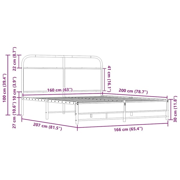 vidaXL Sengeramme i metall uten madrass sonoma eik 160x200 cm