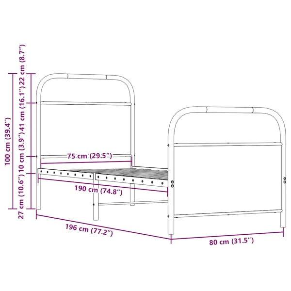 vidaXL Sengeramme uten madrass sonoma eik 75x190 cm konstruert tre