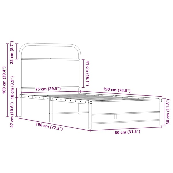 vidaXL Sengeramme uten madrass sonoma eik 75x190 cm konstruert tre
