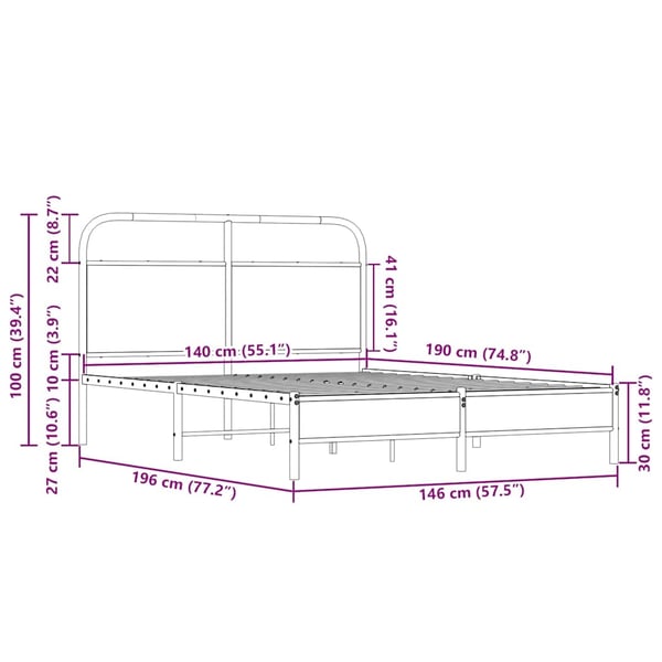 vidaXL Sengeramme uten madrass sonoma eik 140x190 cm konstruert tre