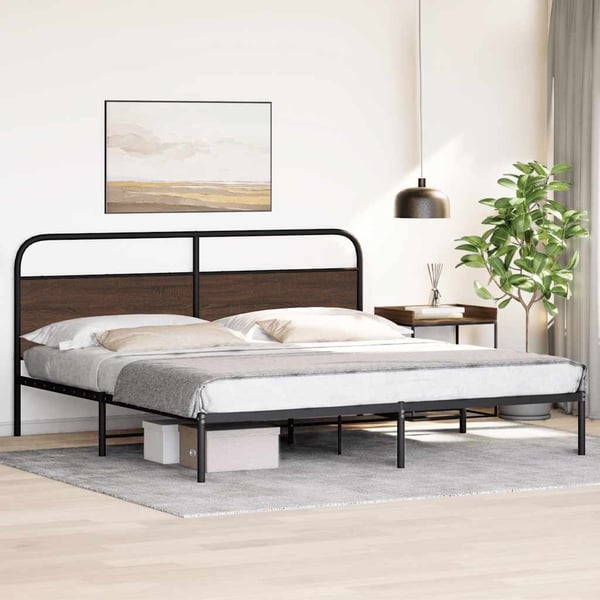 vidaXL Sengeramme i metall uten madrass brun eik 200x200 cm