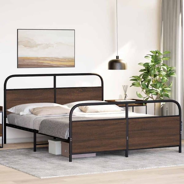 vidaXL Sengeramme i metall uten madrass brun eik 150x200 cm