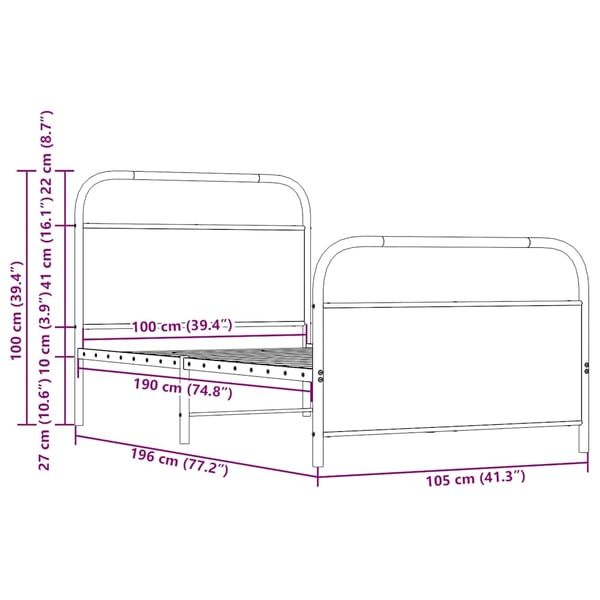 vidaXL Sengeramme uten madrass sonoma eik 100x190 cm konstruert tre