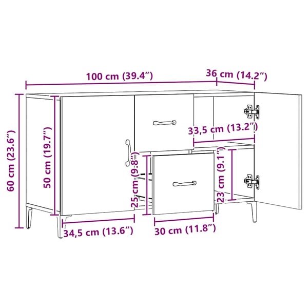 vidaXL Skjenk artisan eik 100x36x60 cm konstruert tre