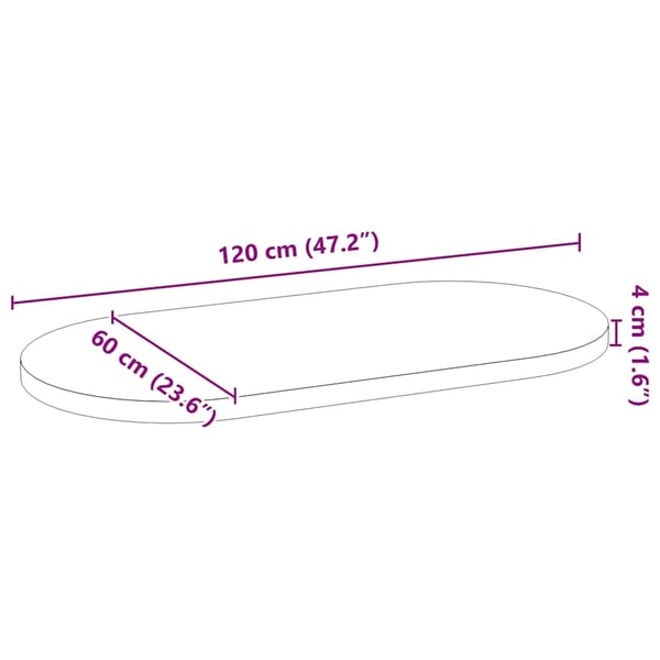 vidaXL Bordplate lysebrun 120x60x4 cm oval heltre eik