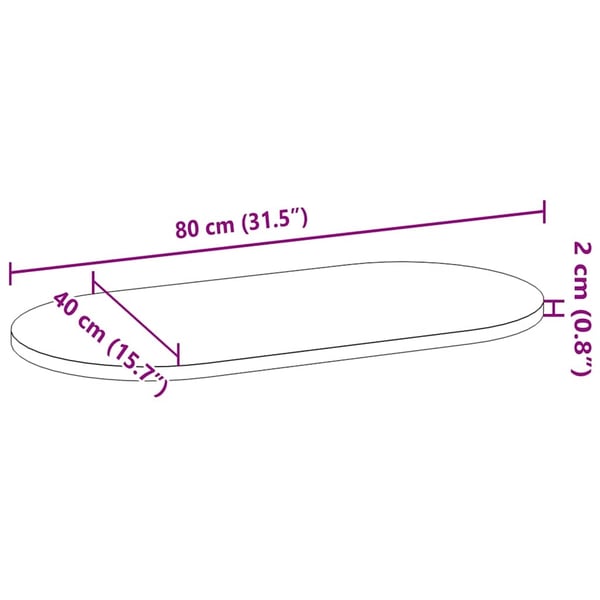 vidaXL bordplade 80x40x2 cm massivt egetræ oval mørkebrun