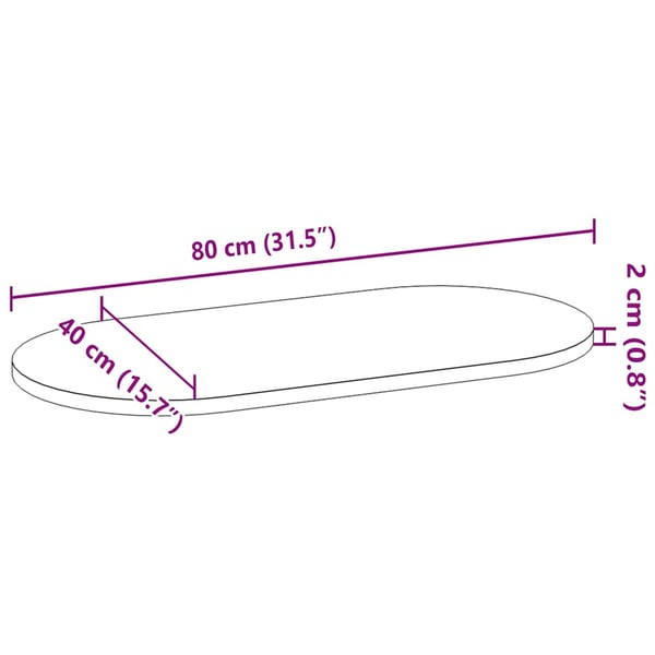 vidaXL Bordplate 80x40x2 cm oval heltre eik
