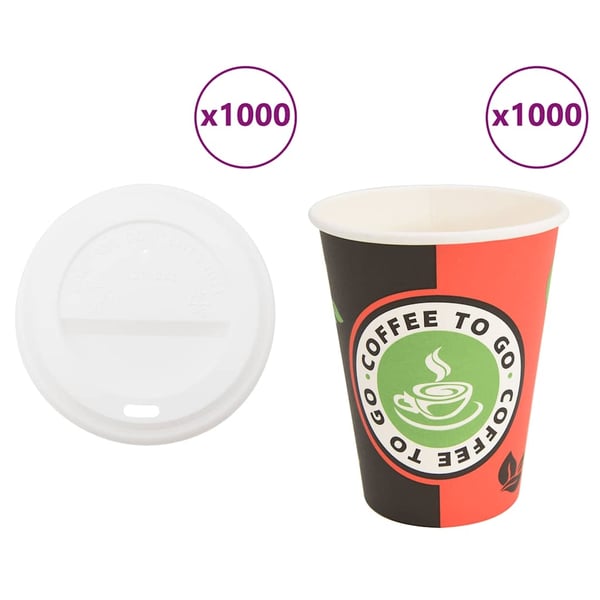 vidaXL Papir kaffekopper med lokk 1000 stk 4oz 100 ml