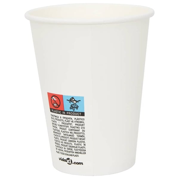 vidaXL Papir kaffekopper med lokk 1000 stk 12oz 300 ml