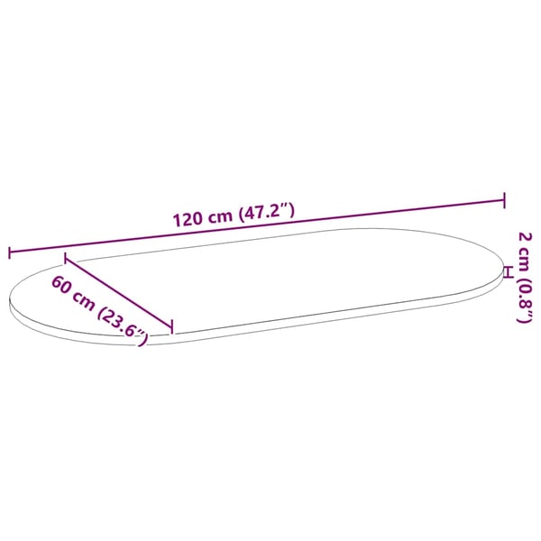 vidaXL Bordplate lysebrun 120x60x2 cm oval heltre eik
