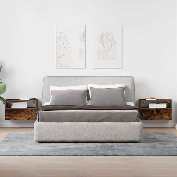 vidaXL væghængte sengeborde 2 stk. 45x26x28,5 cm røget egetræsfarve