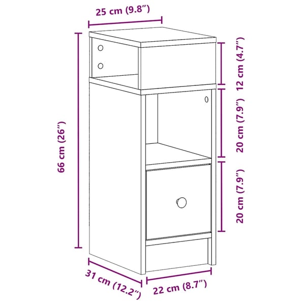 vidaXL Nattbord 2 stk med skuff sonoma eik 25x31x66 cm