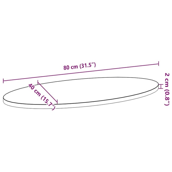 vidaXL Bordplate lysebrun 80x40x2 cm oval heltre eik