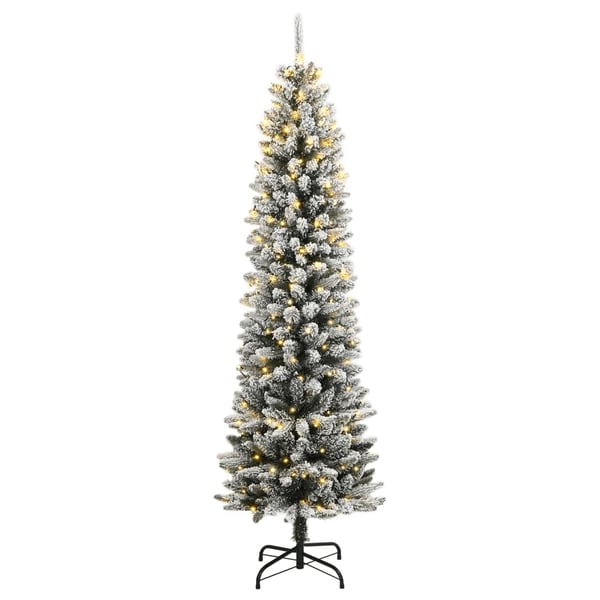 vidaXL Kunstig juletre med 300 LED flokket snø slankt 240 cm