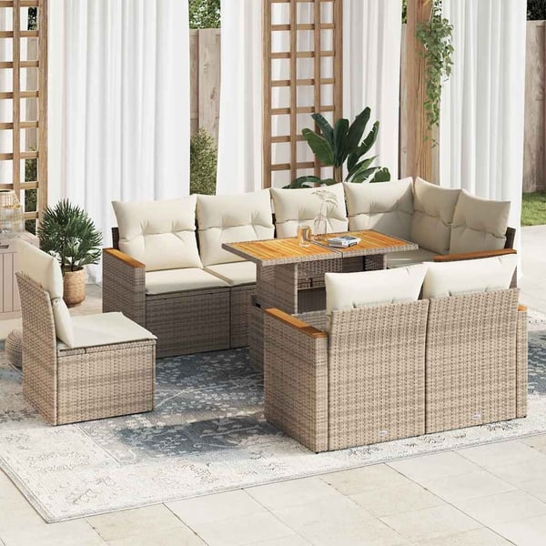 vidaXL sofasæt til haven 9 dele med hynder polyrattan akacietræ beige