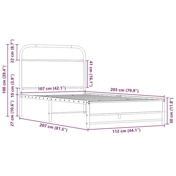 vidaXL Sengeramme uten madrass sonoma eik 107x203 cm konstruert tre