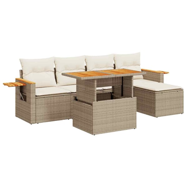 vidaXL sofasæt til haven 6 dele med hynder polyrattan akacietræ beige