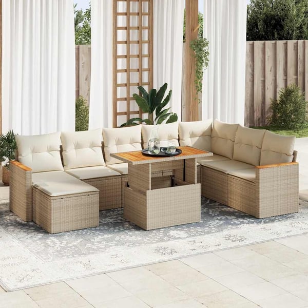 vidaXL sofasæt til haven 9 dele med hynder polyrattan akacietræ beige