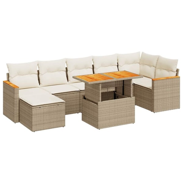 vidaXL sofasæt til haven 8 dele med hynder polyrattan akacietræ beige