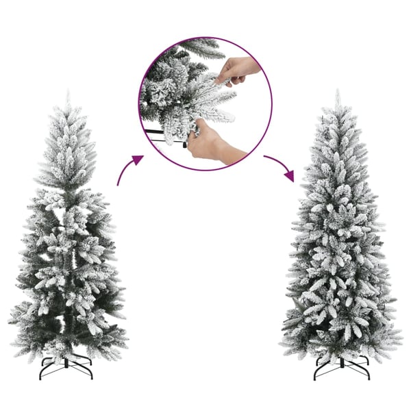 vidaXL Slankt kunstig juletre med flokket snø 120 cm PVC og PE