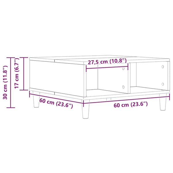 vidaXL sofabord 60x60x30 cm konstrueret træ kunsteg
