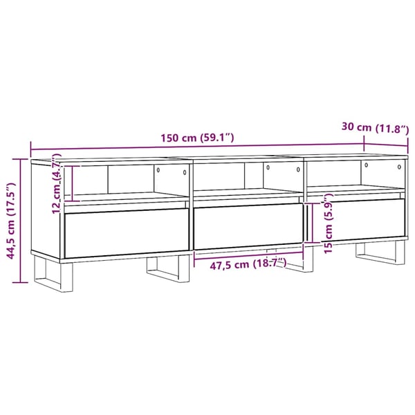 vidaXL TV-benk artisan eik 150x30x44,5 cm konstruert tre