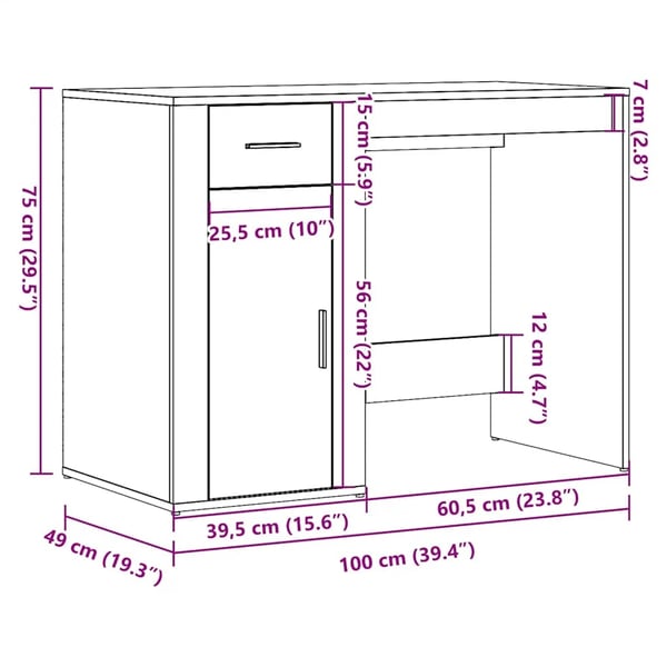 vidaXL Skrivebord artisan eik 100x49x75 cm konstruert tre