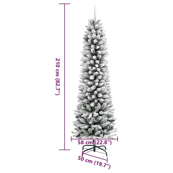 vidaXL Slankt kunstig juletre med flokket snø 210 cm PVC og PE