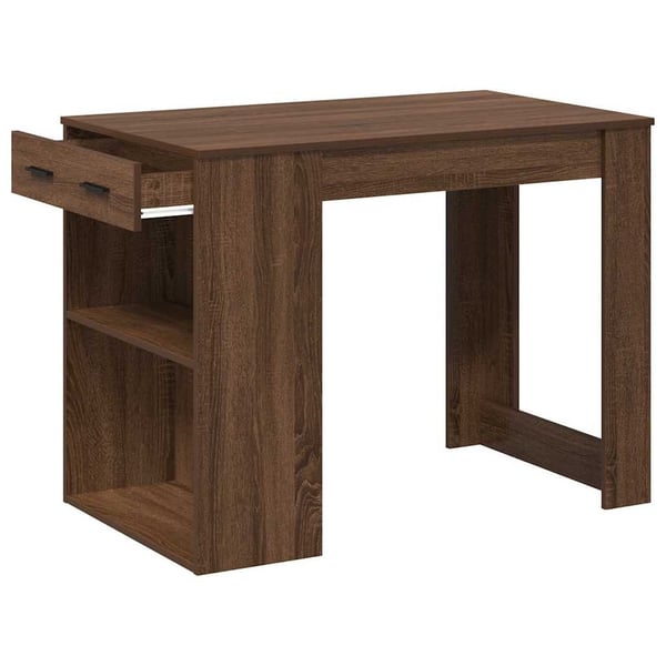 vidaXL skrivebord med skuffe og hylde 102x62x77,5 cm brun egetræ