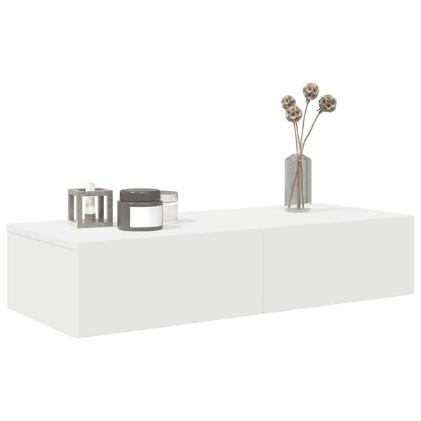 vidaXL Vegghylle med skuffer hvit 80x33x17 cm konstruert tre