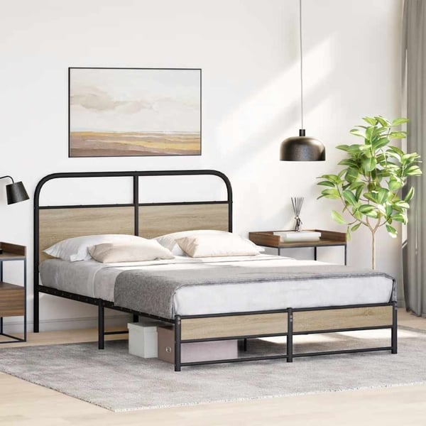 vidaXL Sengeramme uten madrass røkt eik 135x190 cm konstruert tre