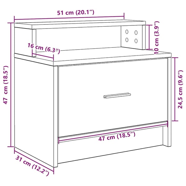 vidaXL sengebord med skuffe 51x31x47 cm røget egetræsfarve