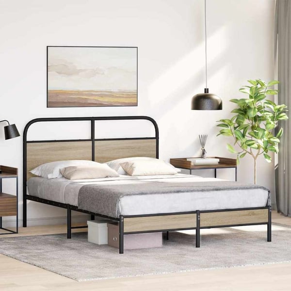 vidaXL Sengeramme uten madrass røkt eik 140x200 cm konstruert tre