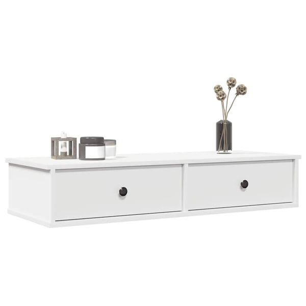 vidaXL Vegghylle med skuffer hvit 100x37,5x19 cm konstruert tre