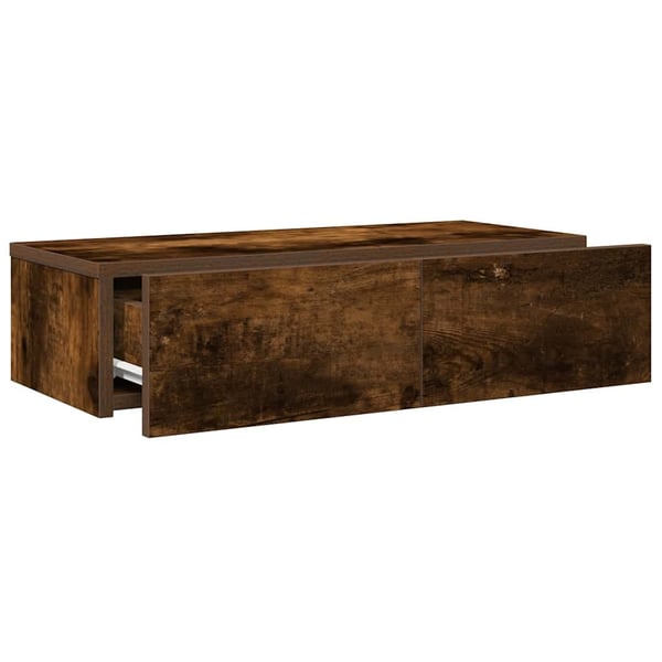 vidaXL Vegghylle med skuffer røkt eik 60x26,5x15 cm konstruert tre