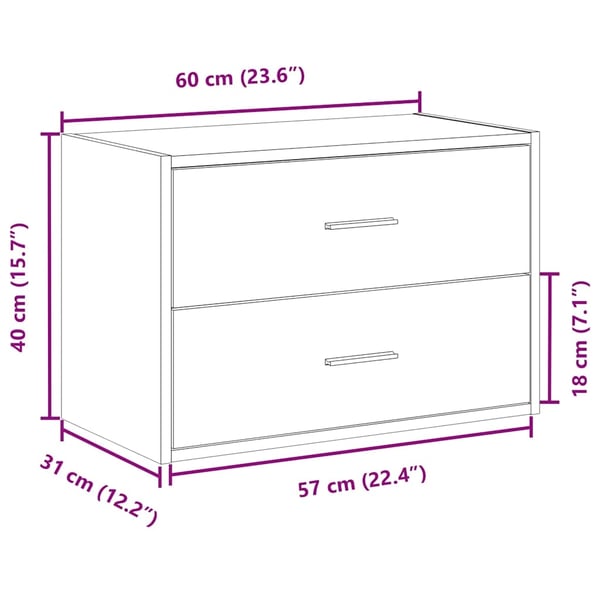 vidaXL Skap med 2 skuffer gammelt tre 60x31x40 cm konstruert tre
