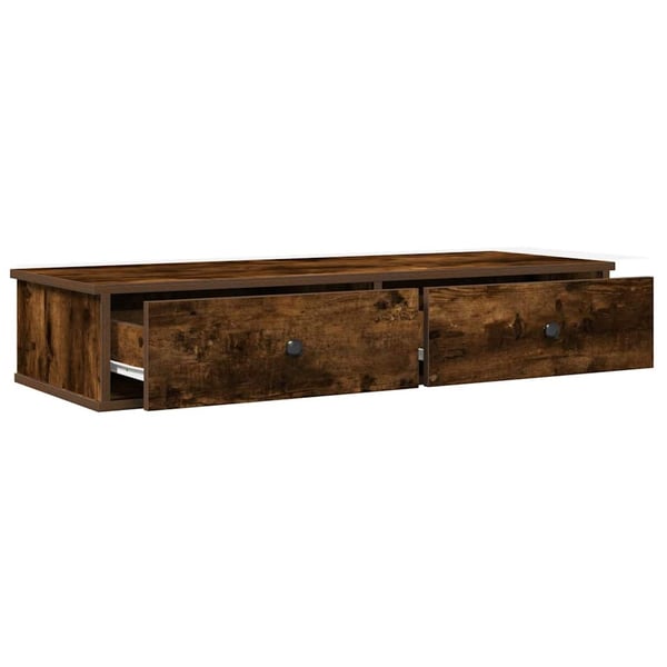 vidaXL Vegghylle med skuffer røkt eik 100x37,5x19 cm konstruert tre