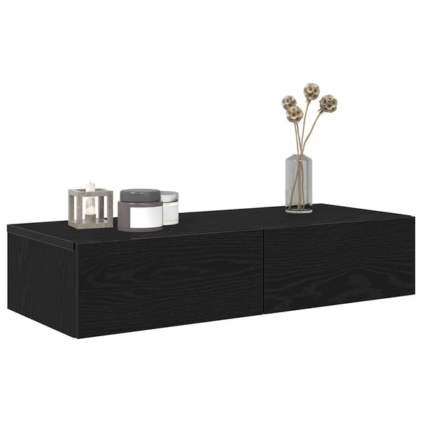 vidaXL Vegghylle med skuffer svart 80x33x17 cm konstruert tre