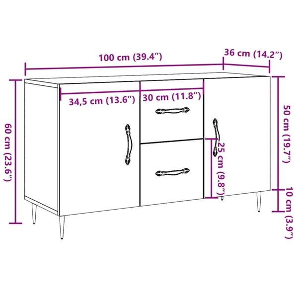 vidaXL Skjenk artisan eik 100x36x60 cm konstruert tre
