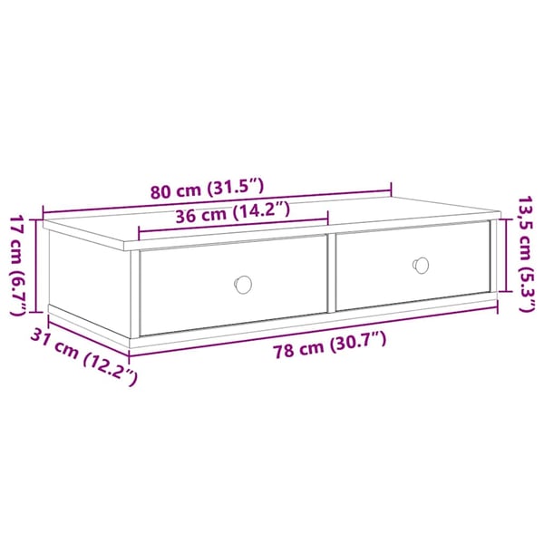 vidaXL Vegghylle med skuffer gammelt tre 80x31x17 cm konstruert tre
