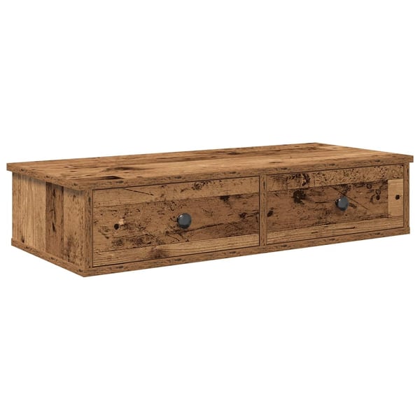 vidaXL Vegghylle med skuffer gammelt tre 80x31x17 cm konstruert tre