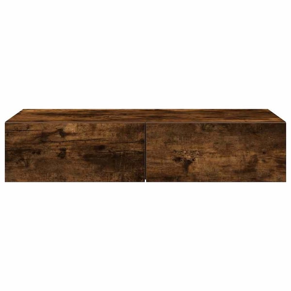 vidaXL Vegghylle med skuffer røkt eik 80x33x17 cm konstruert tre