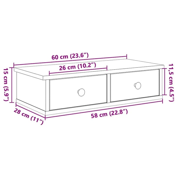 vidaXL Vegghylle med skuffer røkt eik 60x28x15 cm konstruert tre