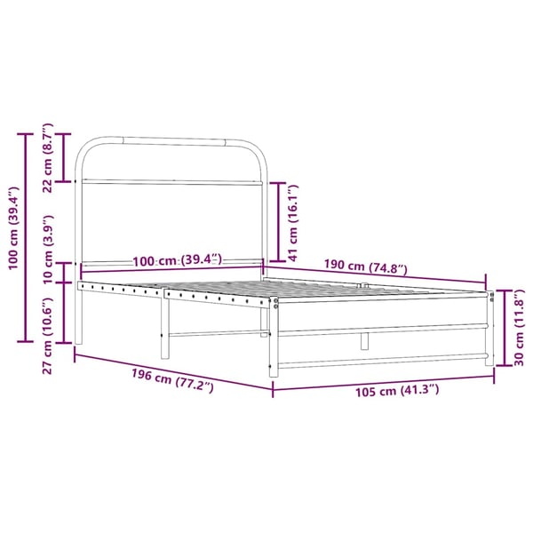 vidaXL Sengeramme uten madrass røkt eik 100x190 cm konstruert tre
