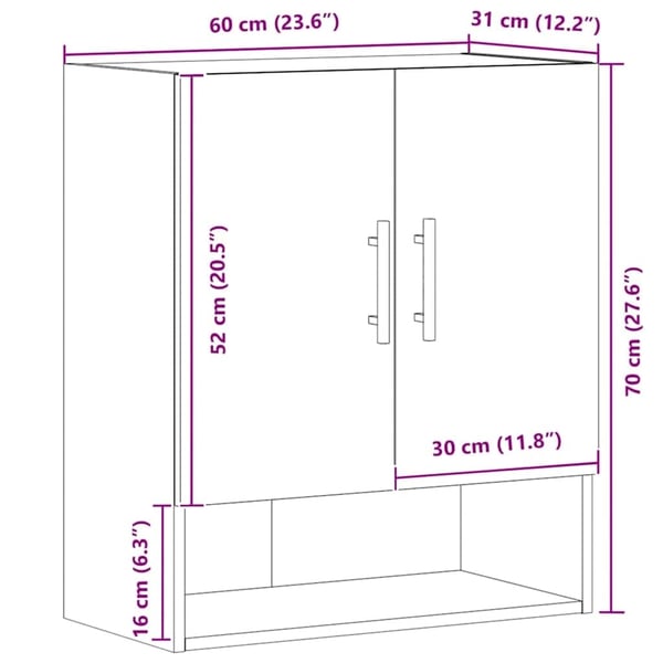 vidaXL Veggskap artisan eik 60x31x70 cm konstruert tre