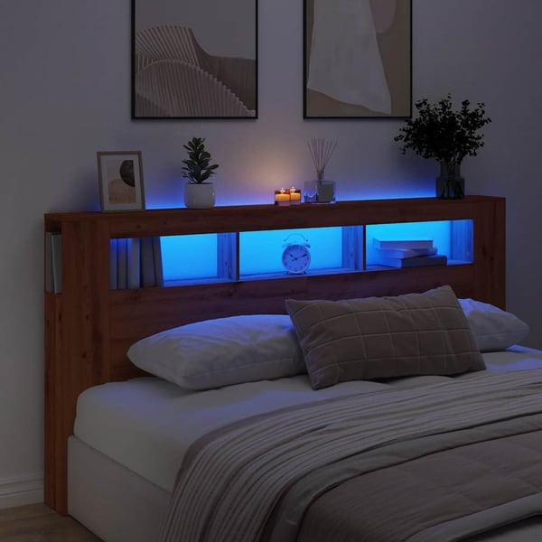 vidaXL Sengegavl med LED artisan eik 200x18,5x103,5 cm konstruert tre