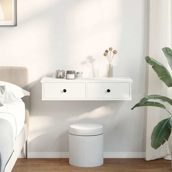 vidaXL Vegghylle med skuffer hvit 80x34x17 cm konstruert tre
