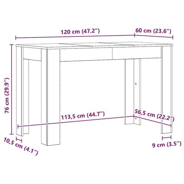 vidaXL Spisebord artisan eik 120x60x76 cm konstruert tre
