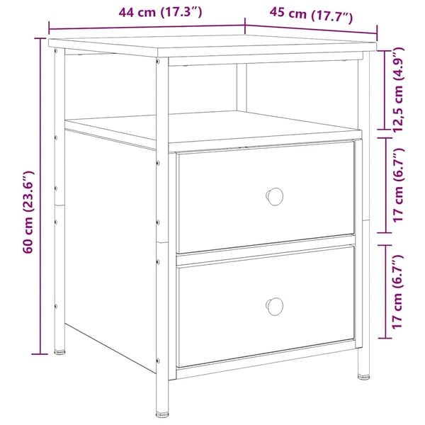 vidaXL sengebord 44x45x60 cm konstrueret træ kunsteg